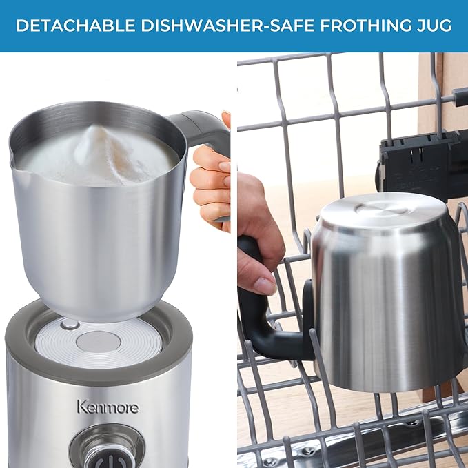 Kenmore Electric Milk Steamer and Foam Maker – Hot or Cold Milk Frother for Coffee, Lattes, Cappuccino, Portable Milk Heater and Foamer for Espresso, Home Brewing, Calentador de Leche para Café