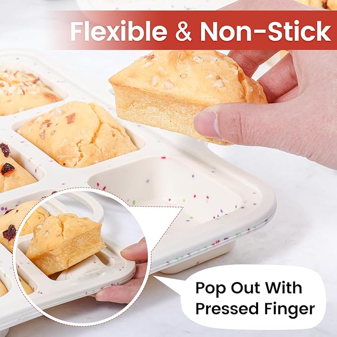 CAKETIME 3 Pack Silicone Bakeware Set, Metal Reinforced Frame Silicone Muffin Pans for Baking Nonstick with Handle,12 & 24 Cup Muffin Pans and 12-Cup Mini Loaf Pan, BPA Free
