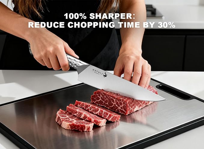 Livtek Knife Set with Block - Kitchen Knife Set German High-Carbon Stainless Steel with Built-in Sharpener - Full Tang Ergonomic Handle - Anti-Rust & Ultra Sharp - 15-Piece Set, Galaxy Series