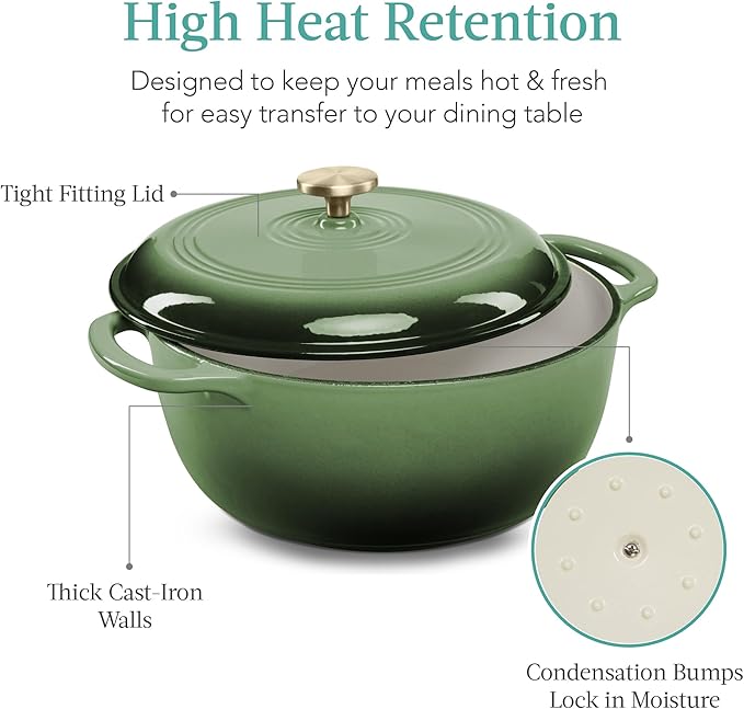 Best Choice Products 6 Quart Enamel Cast-Iron Round Dutch Oven, Family Style Heavy-Duty Pre-Seasoned Cookware for Home, Kitchen, Dining Room, Oven Safe w/Lid, Dual Handles - Deep Olive Green