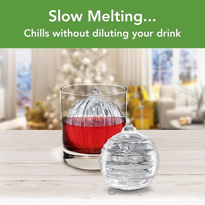 Tovolo Christmas Ornament Ice Molds, Odor and BPA Free - Dishwasher Safe, Set of 2, Dot & Stripes