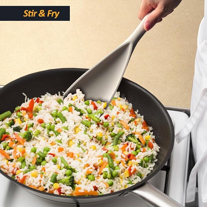 Silicone Spatula Spoon, Great for Both Cooking and Serving Durable BPA-Free Matte Black Silicone, Seamless Design, Safe for Nonstick Cooking Surfaces, 2-Pcs, Khaki