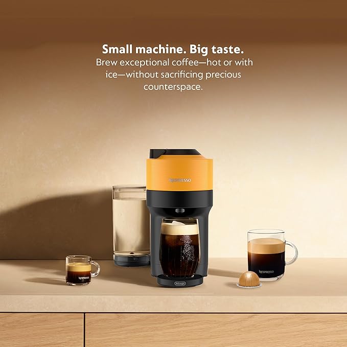 Nespresso Vertuo Pop+ by De'Longhi with Aeroccino, 1500 watts, Mango Yellow