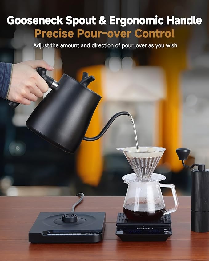 Electric Kettles - Gooseneck Electric Kettle with 7-Level Temperature Control,1-Liter Stainless Steel Inner 1000-Watt Quick Heating Hot Water kettle for Pour Over Coffee & Boil Hot Water