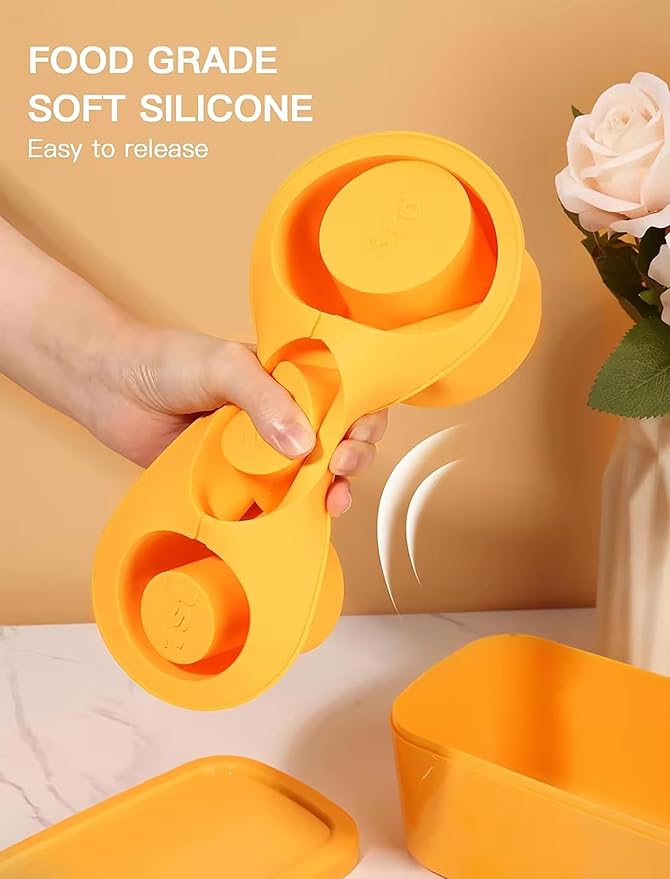 Ice Cube Tray for Stanley Cup, Silicone Ice Mould with Lid & Bin, Long Ice Cubes for 30-40Oz Tumbler, Easy Fill & Release, Perfect for Cocktails, Whiskey, Iced Coffee, Drinks, BPA Free (Yellow)
