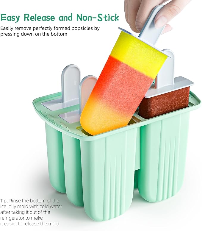 6 Pieces Silicone Popsicle Molds,Easy-Release BPA-Free,Ice Pop Mold Ice Cream Molds For Kids,With 6 PCS Plastic Stick+Cleaning Brush (Mint Green)