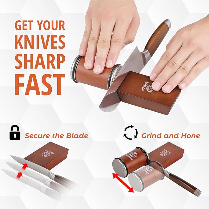 Professional Rolling Knife Sharpener Kit – Premium Diamond & Ceramic Discs, Adjustable 15°/20° Angles, Includes Leather Strop for Effortless Kitchen Knives Sharpening