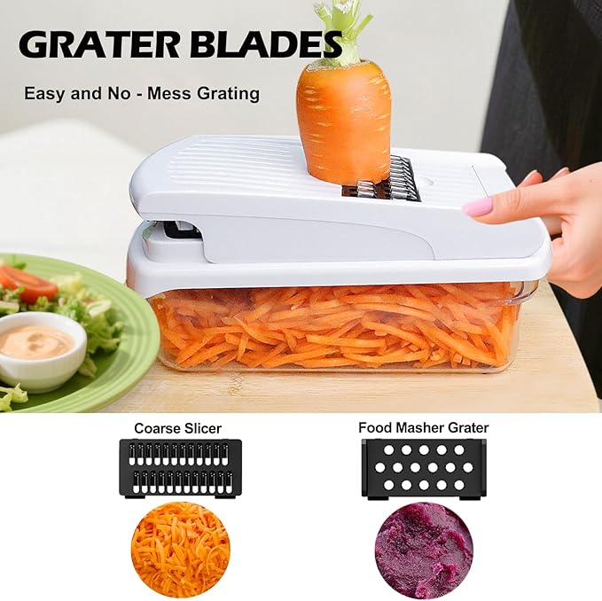 JAYVAR Vegetable Chopper for Mandoline Slicer, 15-In-1 Veggie Choppers, Cheese Grater, Onion Cutter with Container, Kitchen Gadgets Essentials, Vegetable Dicer, Onion Mincer Tomato Slicer (White)