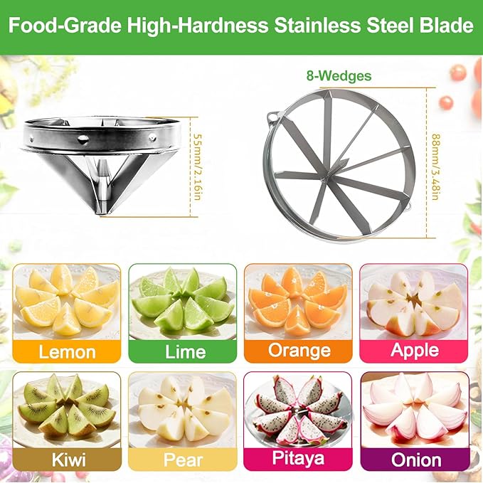 Commercial Lemon Cutter 8-Section with V-Shaped 420 Stainless Steel Blades，Easy Wedger Stainless Steel Blade Fruit Lime Slicer NSF Certified Easy-to-Use for Bar Restaurant (8-Section)