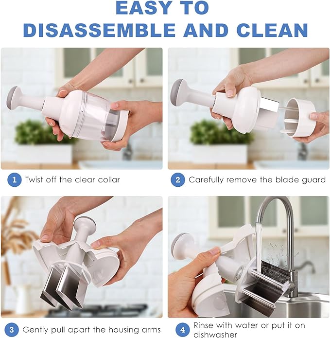Vegetable Chopper, Food Chopper Manual Hand, Onion, Salad, Garlic, Nut & Veggie Cutter, Dishwasher Safe, White