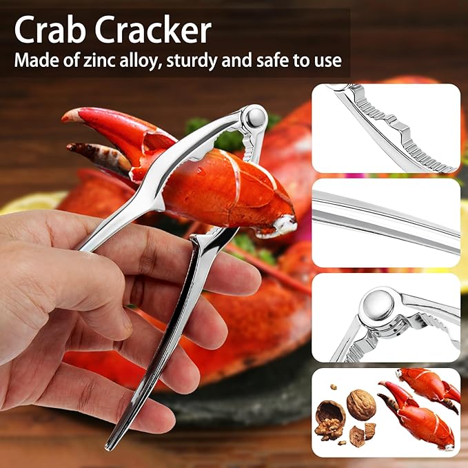 Seafood Cracker Tool Set With Lobster Sheller Stainless Steel Crab Crackers Crab Leg Fork Seafood Scissors And Storage Bag, Crab Leg Pick Utensils Set Crab Eating Tools (24Pcs)