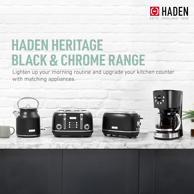 Haden 12 Cup Programmable Drip Coffee Maker Coffee Machine Bundled with Heritage 2 Slice Wide Slot Stainless Steel Toaster, Turquoise & Chrome