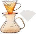 Bincoo Pour Over Coffee Maker Set,650ML Borosilicate Glass Carafe with Coffee Driper&50pcs Paper Filter,Glass Coffee Maker for Home Café Restaurant(Champagne)