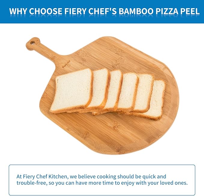 12.6” Bamboo Pizza Peel - Lightweight Smooth Wooden Pizza Paddle and Pizza Cutting Board with 8 Slice Grooves, Outdoor Pizza Oven Accessories, 19.7 Inch x 12.6 Inch