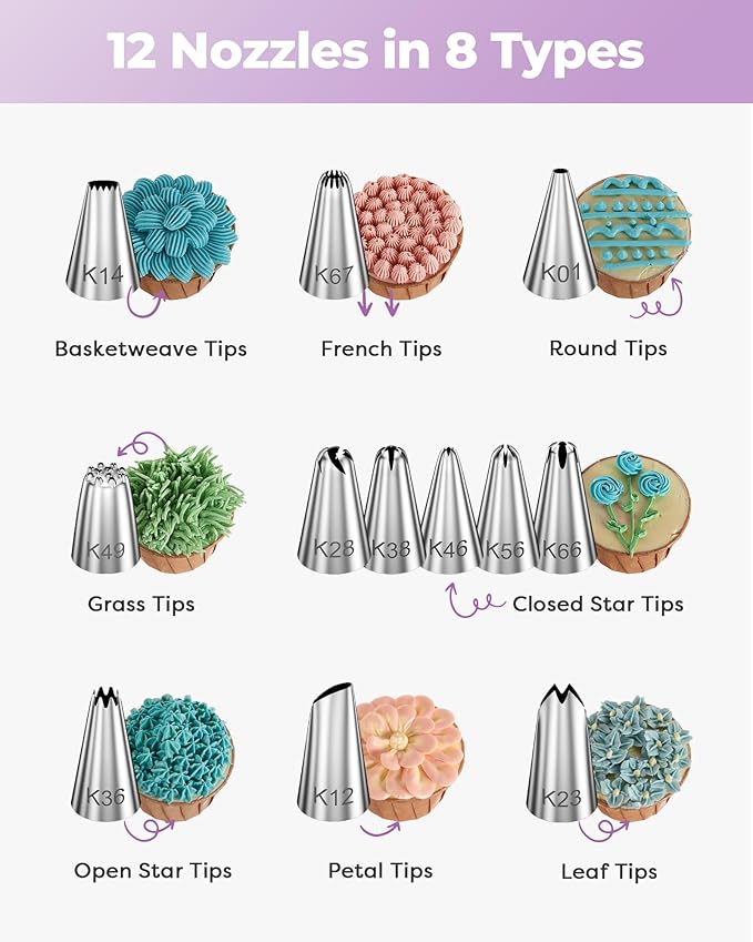 Kootek 71PCs Cake Decorating Kit, Baking Supplies Tools - Includes Cake Stand Turntable, 12 Icing Piping Tips Set, 2 Frosting Spatulas, 3 Scrapers, 50+2 Piping Bags, Coupler, Video Tutorial, Booklet