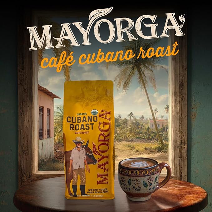 Mayorga Organic Coffee 2lb Cafe Cubano Roast - Dark Roast Whole Bean Specialty Grade Coffee, 100% Arabica, Slow Roasted, Bold and Smooth Flavor with Low Acidity - USDA Organic, Non-GMO, Kosher
