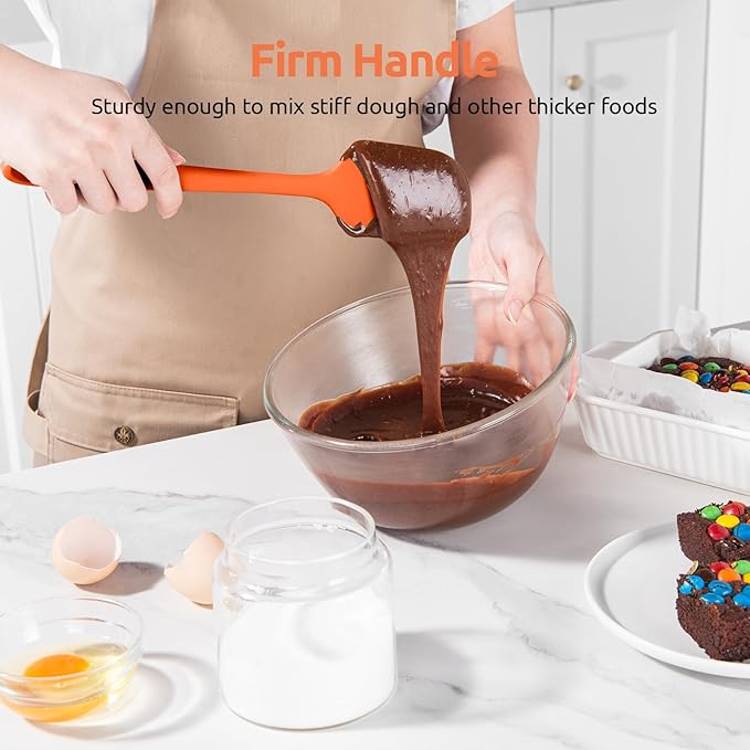 U-Taste Silicone Spatula Set: 600ºF High Heat Resistant, Seamless Food Grade Flexible Rubber Kitchen Cooking Mixing Baking Scraper for Nonstick Cookware Set of 3 (Orange)