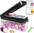 Vegetable Chopper, Onion Chopper Dicer, Mandoline Slicer, Food Chopper with Container, Vegetable Cutter for Salad Potato Carrot Garlic（2 Blades, Black White）