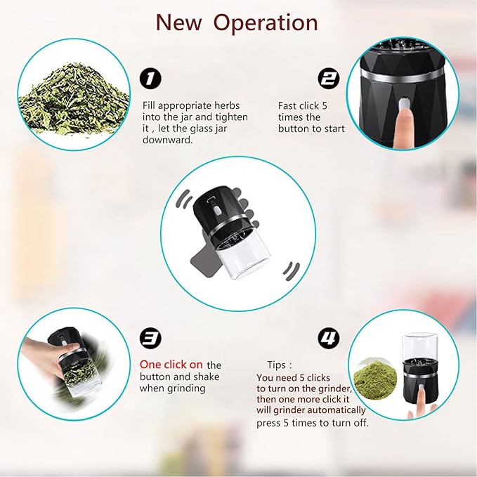 Electric Spice and Herb Grinder, Dry Herb Mini Electric Grinder Compact Size with 1.7oz/50ml Herb Jar and Spoon Tool