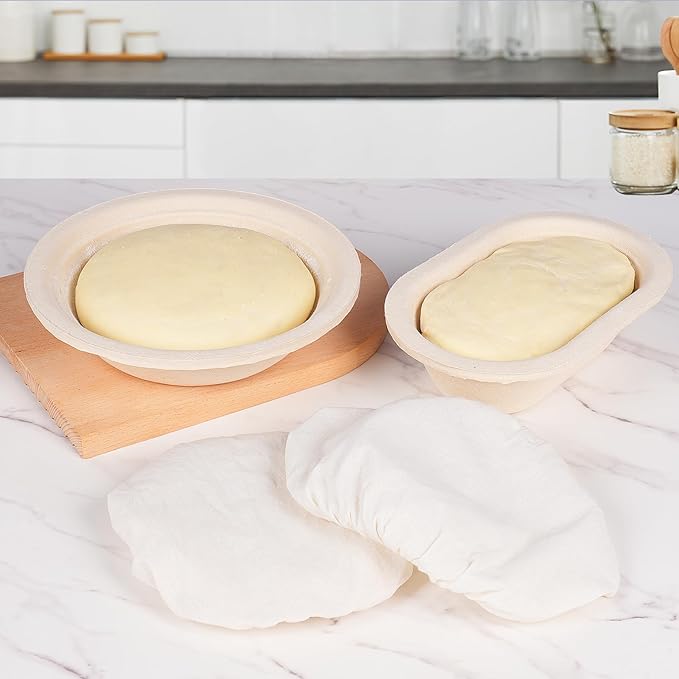 Non-Stick Oval Wood Pulp Banneton Bread Proofing Basket Set Of 2, Sourdough Banneton Basket Set, Bread Making Tool Brotform Sourdough Bread Baking Supplies