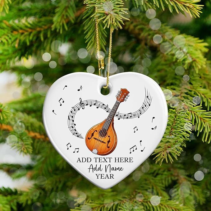 Custom Mandolin Player Christmas Ceramic Ornament 2025, Personalized Mandolin Xmas Ornament with Text Name & Year, Musical Instrument Christmas Tree Ornaments, Gift for Men Women Mandolinist