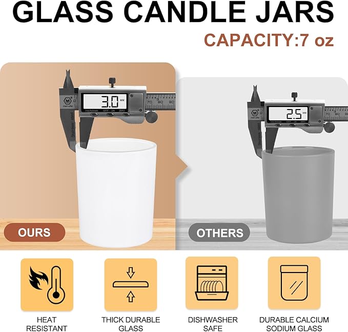 Thick Candle Jars for Making Candles 16 Pcs, 7 OZ Empty Jars with Wood Lids for Candle Making, Sample Container, Light White