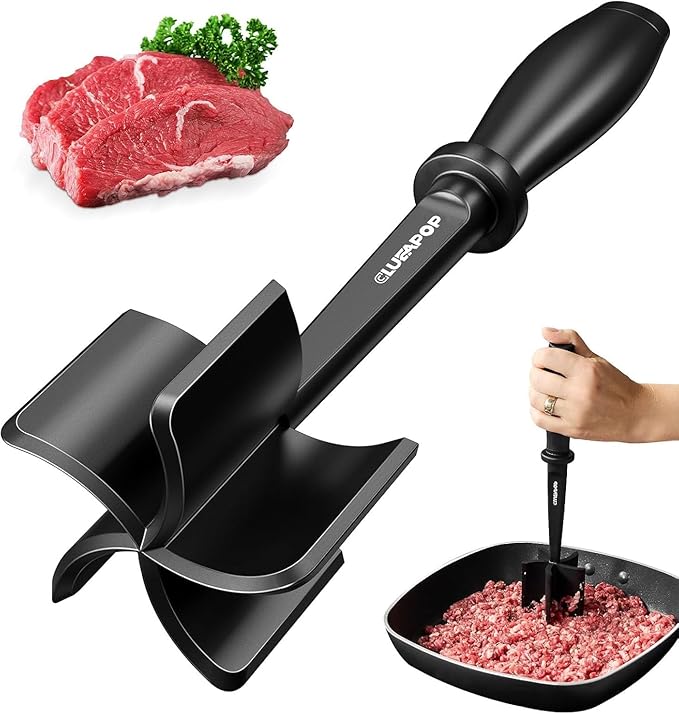 Premium Meat Chopper - Hamburger Smash, ana Non-Stick Masher With Nylon Mash, Fork & Mix Chop