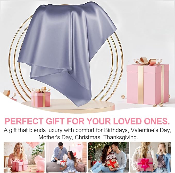 Mulberry Silk Pillow Cases Queen Size with Hidden Zipper, Ultra Smooth and Soft Breathable Cooling Silk Satin Pillowcase for Hair and Skin, Gifts for Women Men (Grayish Blue, 20x30 Inches, 1 Pack)