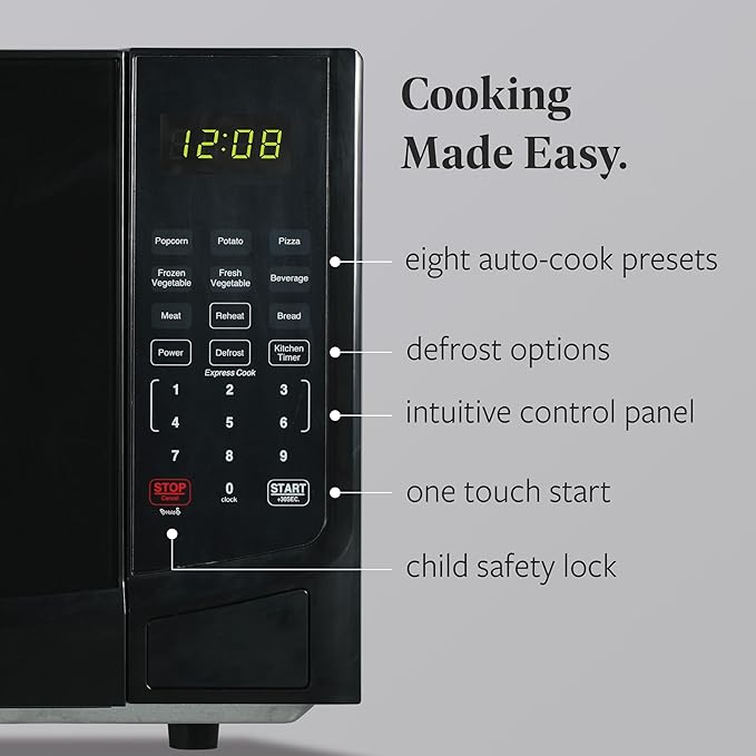 Farberware 0.9 Cu. Ft. Black Microwave Oven, 900W with LED Display, 10 Power Levels, 8 Auto-Cook Presets, Express Cooking & Defrost