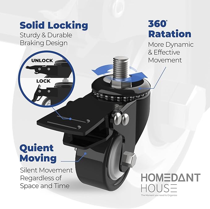 HOMEDANT House White 5-Tier Metal Rolling Cart Shelf Rack Casters Heavy Duty Wheel Shelving Unit Adjustable Utility Storage Shelves Organizer Shelf Kitchen Garage 24.4" W x 16.5" D x 62.2" H 4Pack