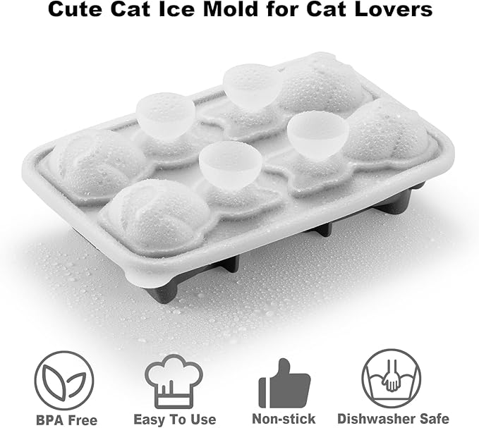 Nax Caki 3D Cat Ice Cube Mold Fun Shapes, Cat Lover Gifts for Women & Mom, Cute Large Craft Ice Mold, Big Ice Cube Trays for Whiskey Cocktails Bourbon