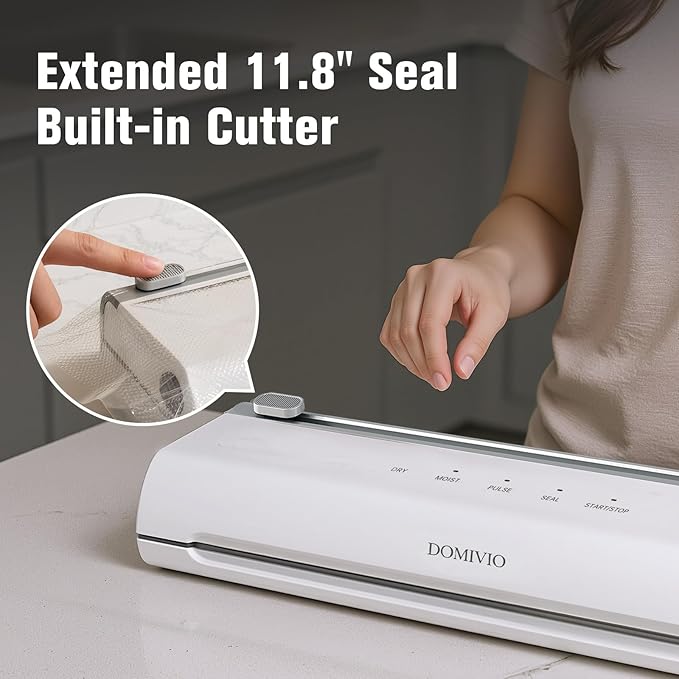 Vacuum Sealer Machine for Food, 65KPa Strong Suction Food Vacuum Sealer with Cutter, Dry & Moist Modes, Compact Food Saver Vacuum Sealer with 20 BPA-Free Bags, Easy to Use & Clean