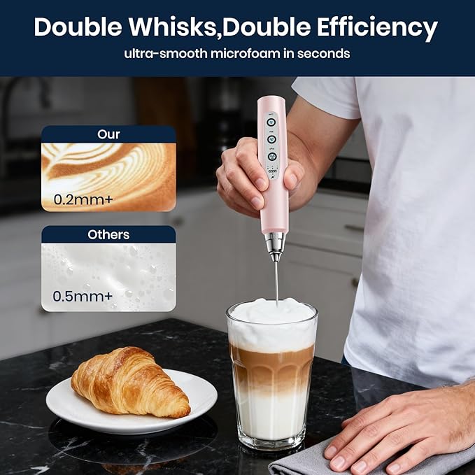 Milk Frother Rechargeable Handheld - Electric Whisk 3 Speed Adjustable, Coffee Frother Wand with 3 Stainless Whisks, Electric Foam Maker, Drink Mixer Blender for Latte Cappuccino Matcha Egg