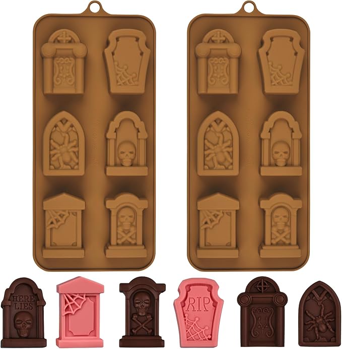 Halloween Chocolate Molds RIP Gravestone Candy Mold 2 pcs Silicone Tombstone Ice Cube Mold (2 x 1.42 inch)