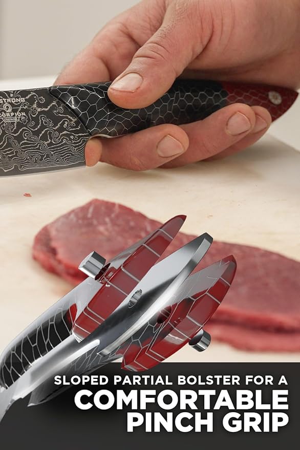 Dalstrong Crixus Chef Knife - 8 inch - Scorpion Series - Exclusive Japanese V12 Ultra™ Steel - Black Damascus - Black & Red Honeycomb Resin Handle - Versatile Chopping Kitchen Knife Leather Sheath