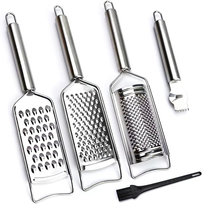 Cheese Grater Lemon Zester Grater with Handle Kitchen Grater Set of 5 Stainless Steel for Cheese Spices Ginger Garlic Chocolate Vegetable Fruit