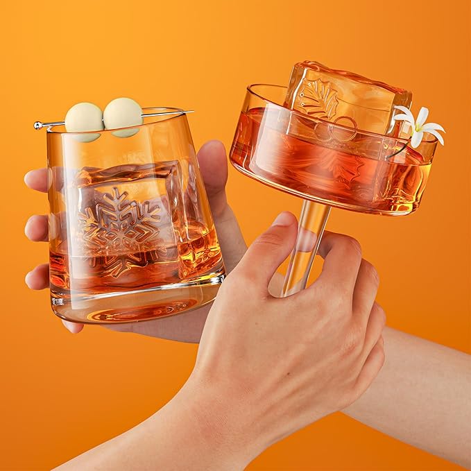 Samuelworld Clear Ice Cube Maker with Winter Design Silicone Inserts: 4 Extra Large 2 inch Clear Square Ice for Whiskey, 2025 Upgraded Crystal Ice Cube Mold - Ice Storage Bag