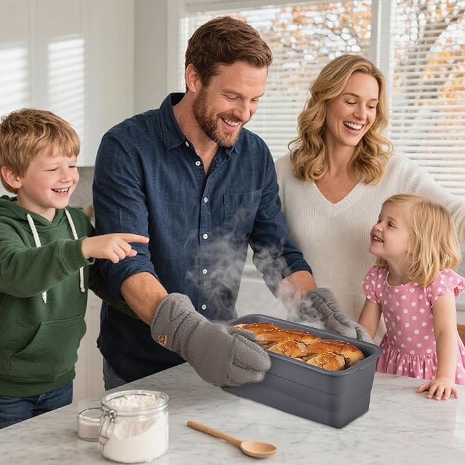 Bread Loaf Pan, New Upgrade Silicone Non-Stick Bakeware, Larger and Thicker, Foldable Bread Toast Box Mold with Lid, Baking Pans for Cakes, Brownies