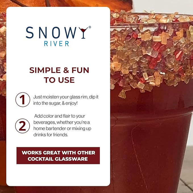 Snowy River Thanksgiving, Cocktail & Margarita Sugar Rimmer - Vibrant Naturally Colored Sugar for Cocktail Rimming, Baking & Decorating, Medium Crystal - 4oz