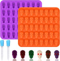 HUAKENER Gummy Skull Molds - 2 Pack Skull Candy Molds with 2 Droppers, Silicone Molds for Chocolate, Candy, Jelly, Dog Treats, Ice Cube, Resin Casting