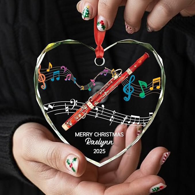 Personalized Bassoon Instrument Glass Xmas Ornament Gift, Customized Bassoon Player Christmas Keepsake Ornament with Text Year Name, Unique Bassoons Musical Instrument Glass Christmas Ornaments 2025