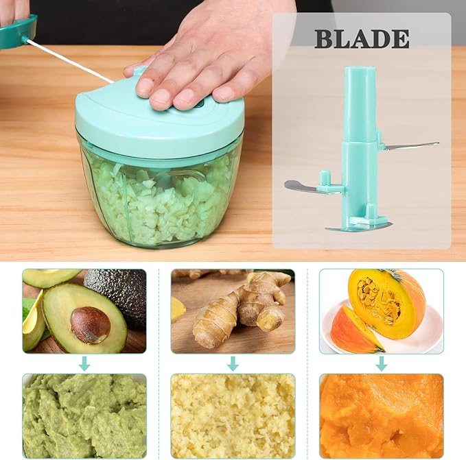 Cambom Manual Food Chopper Vegetable Cutter, Hand String Vegetable Chopper Onions Cutter for Vegetable Fruits Nuts BPA Free Food Safe Material, 650ml Blue