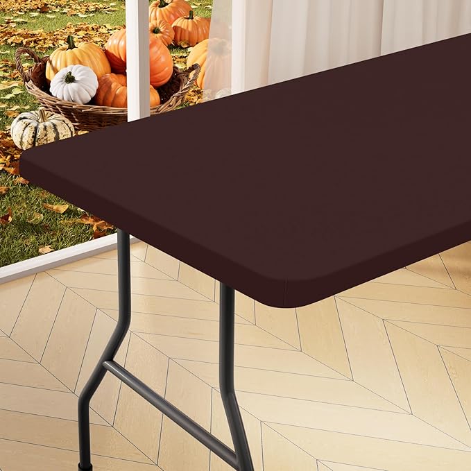 homing Rectangle Table Cloth Cover, Waterproof Polyester Elastic Fitted Tablecloth, Fits for 6 Foot Folding Tables, Washable Table Protector for Fall, Thanksgiving, Harvest Party (Coffee, 30" x 72")