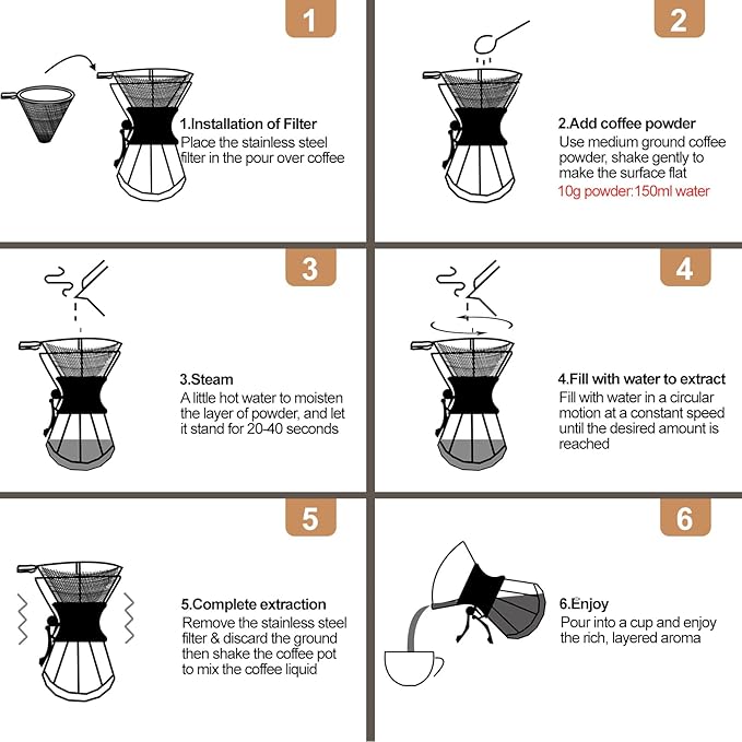Pour Over Coffee Maker 600ml with 304 Stainless Steel Filter and Wooden Collar Holder Borosilicate Glass Drip Coffeemaker Server Set Clear Hand Brew Dripper Carafe for Home Camping Travel 20.3oz