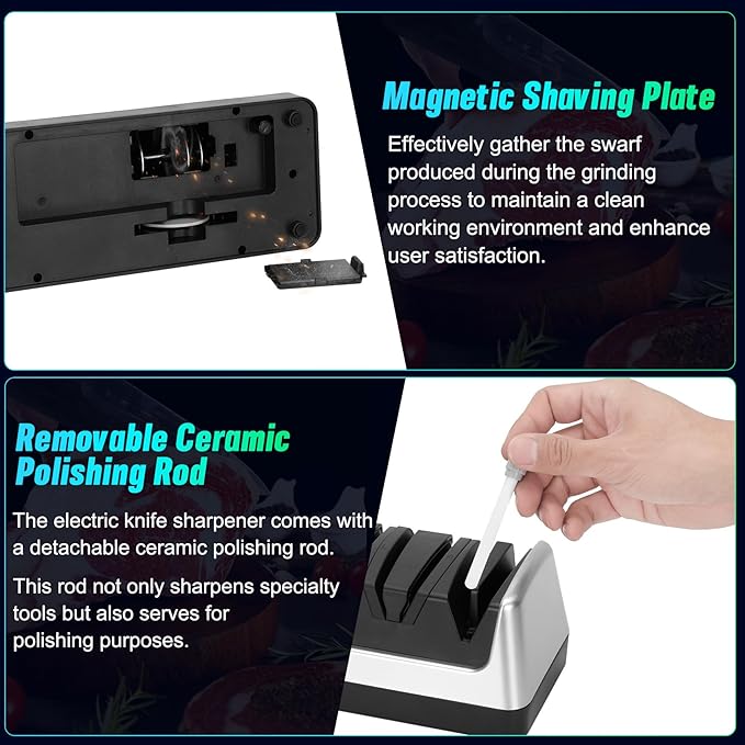 Upgrade 5 in 1 Electric Knife Sharpener with LCD Screen, 3 Rotational Speed Adjustable, 100% Diamond Abrasives, knife sharpener for Straight, Serrated, Meat Cleaver, Ceramic Knives & Scissors, Sliver