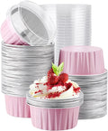 EUSOAR Cupcake Liners, 5oz 100pcs Aluminum Foil Cupcake Liners, Muffin Liners Cups with Lids, Disposable Aluminum Foil Cupcake Baking Cups Holders Cases Boxes Pans with Lids