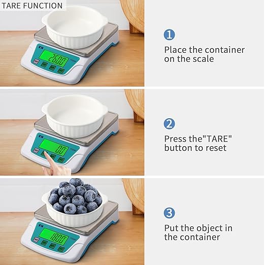 Digital Kitchen Scale 22lb/10kg,Food Scales for Kitchen 6 Units Accurate 0.007zo/0.2g with Stainless Steel Platform LCD Display Tare Pcs Small Weighing Scale for Cooking with Batteries