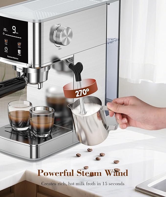 Kndko 20Bar Professional Espresso Machine with Milk Frother and Touchscreen for Cappuccino, Latte