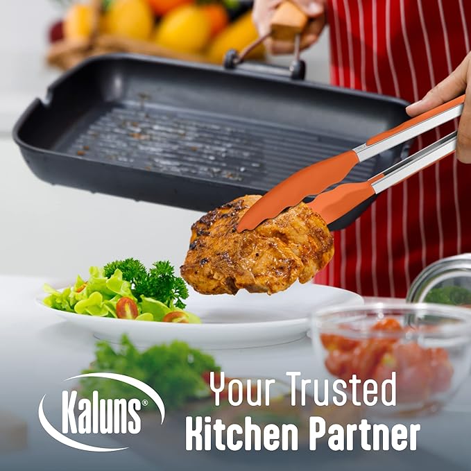 Kaluns Silicone Spatula Set, 4 Rubber Spatulas 600°F Heat Resistant, Nonstick Seamless Design with Stainless Steel Core, Dishwasher Safe, BPA free, Bonus Tongs Included