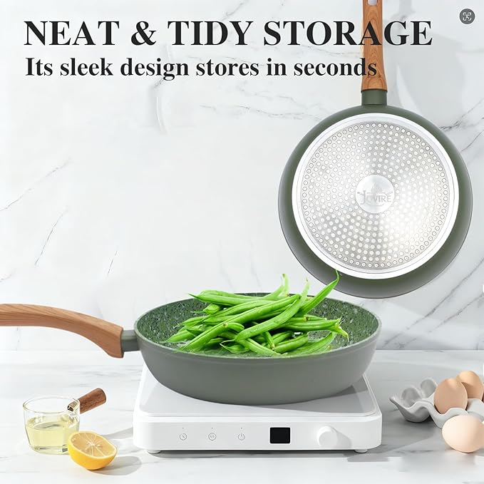 8.5 & 10.25 Inch Nonstick Frying Pan Skillet, 4mm Thick Aluminum Cookware with PFOA-Free Non-Toxic Coating, Induction Compatible, Dishwasher Safe, Bakelite Handle for Eggs & Pancakes, Green